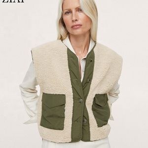 Tan and olive gilet from Mango